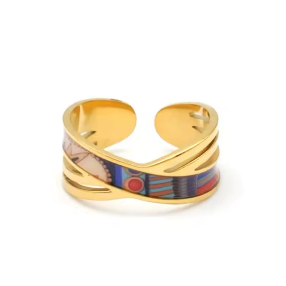 SARA - Stainless Steel Enamel Patterned Ring And Bracelet Set - Picture 4 of 7